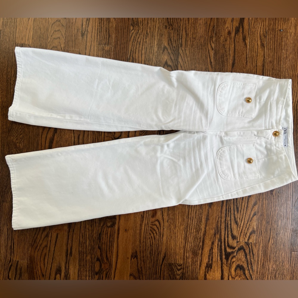 Zara white high waisted white jeans
